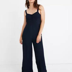 Madewell Navy Button-Front Wide-Leg Jumpsuit
